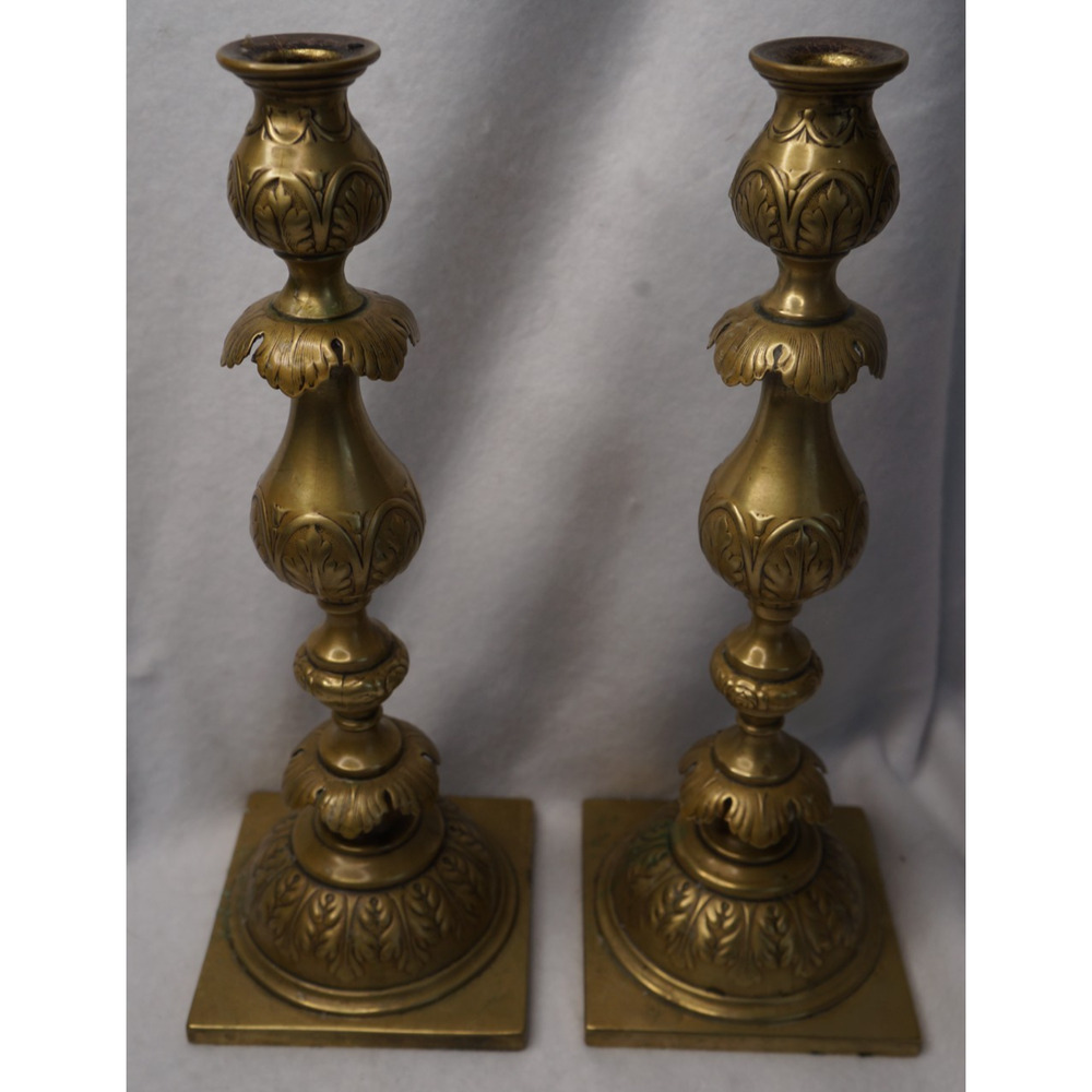 Antique Fraget N Plaque Candlesticks Russian/Polish Judaica 1899 Marked eagle - Picture 2 of 10